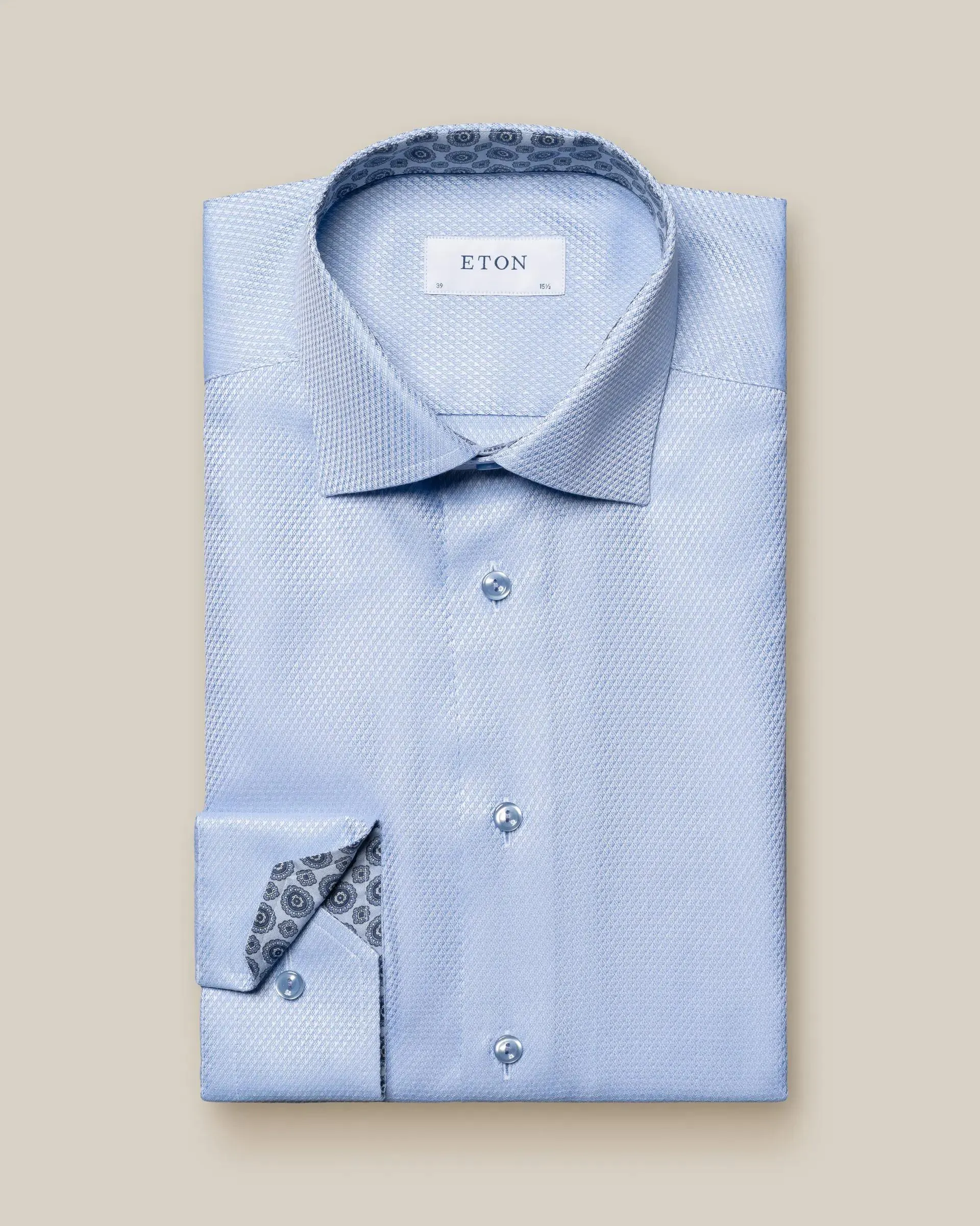 Light Blue Dobby Shirt - Medallion Contrast Details