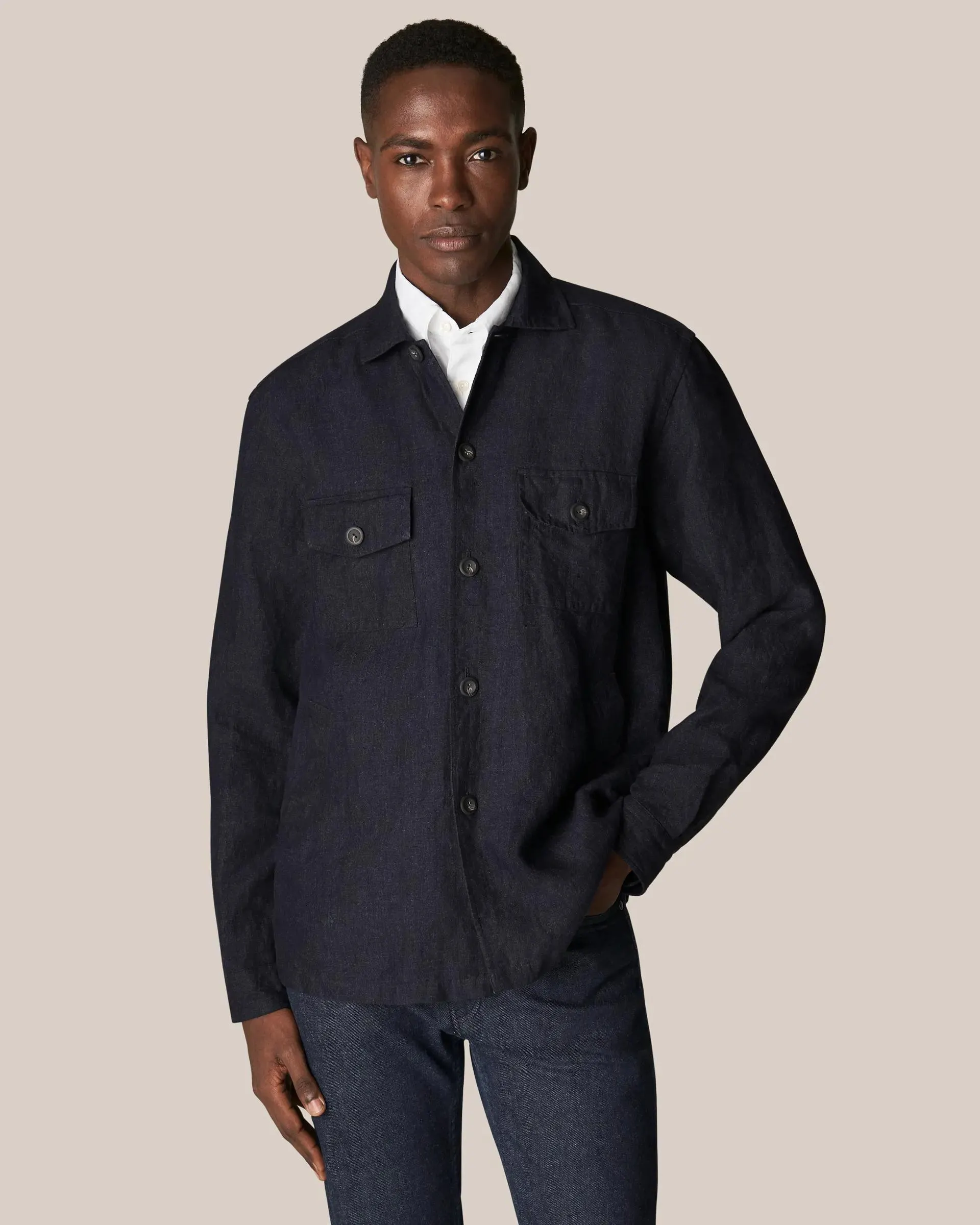 Navy Linen Twill Overshirt