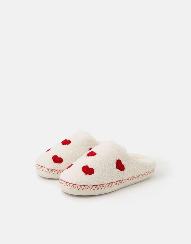 Heart Teddy Mule Slippers Cream