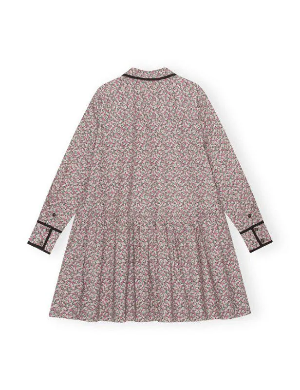 Printed Cotton Mini Shirt Dress Frost Gray