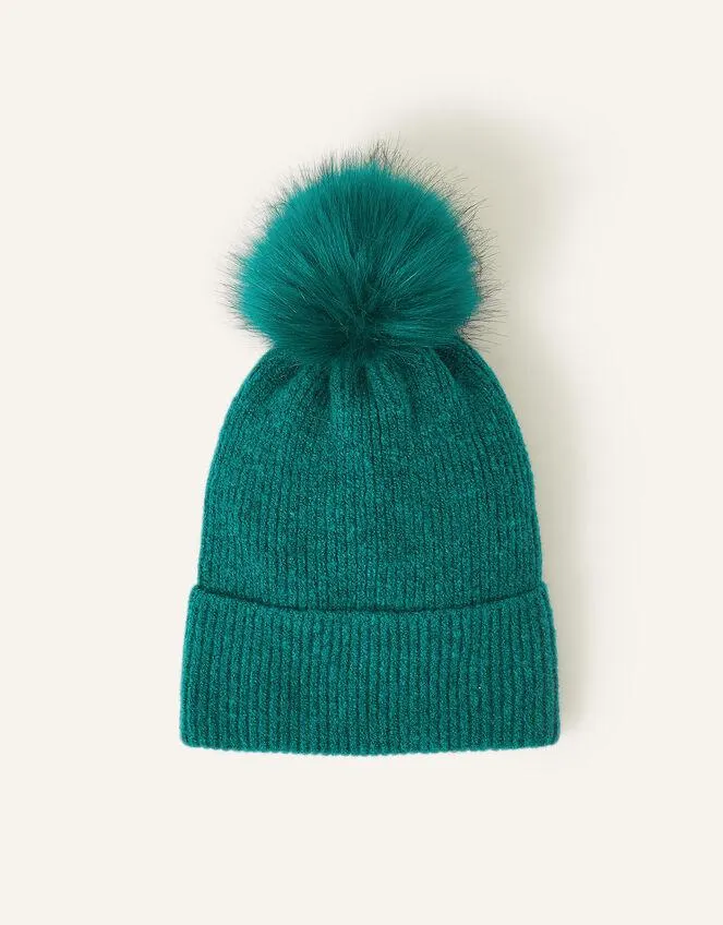 Knit Pom-Pom Beanie Teal