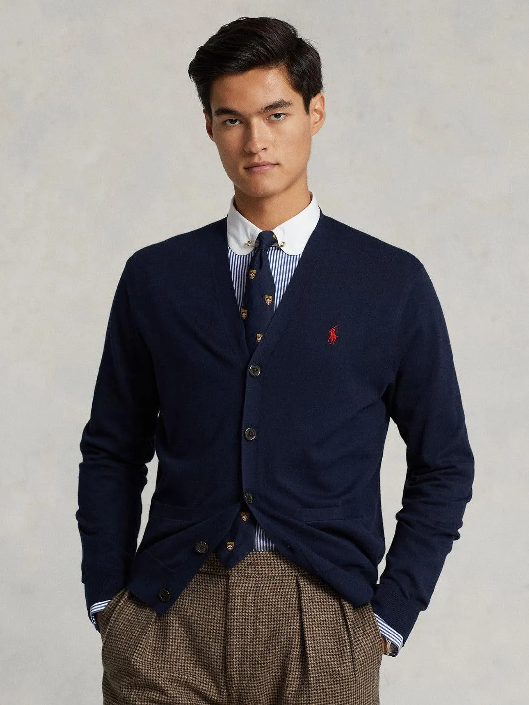 COTTON V-NECK CARDIGAN Marine