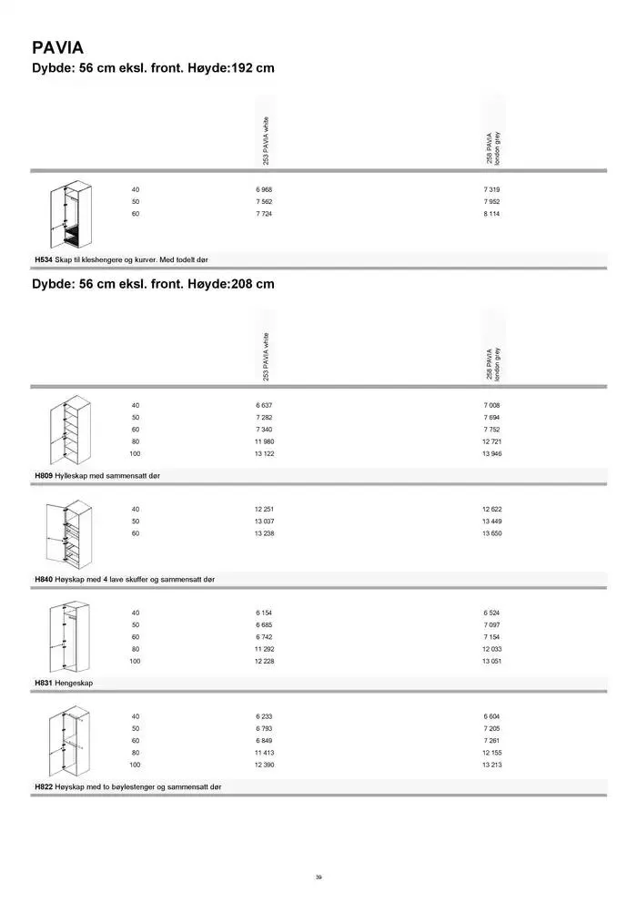 kvik kjøkken Garderobe prisliste. fra 1. januar til 31. desember 2025 - kundeavisside 39