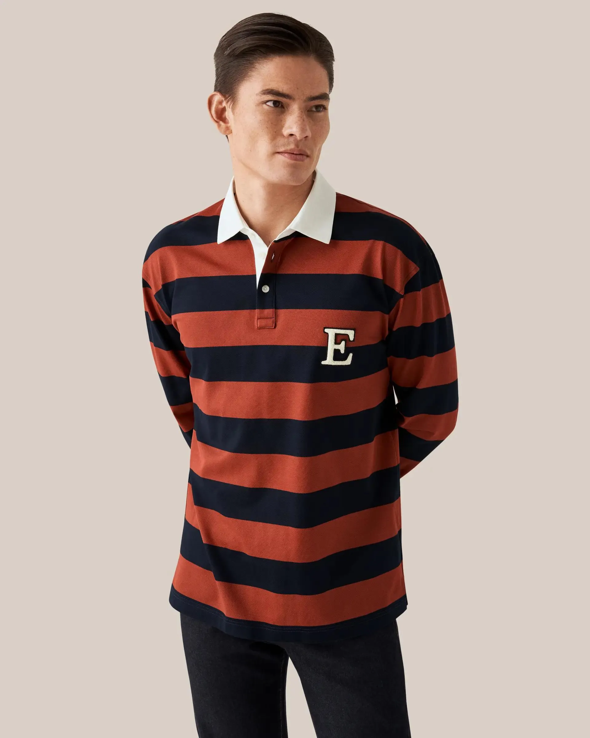 Red Block Striped Filo di Scozia Rugby Shirt