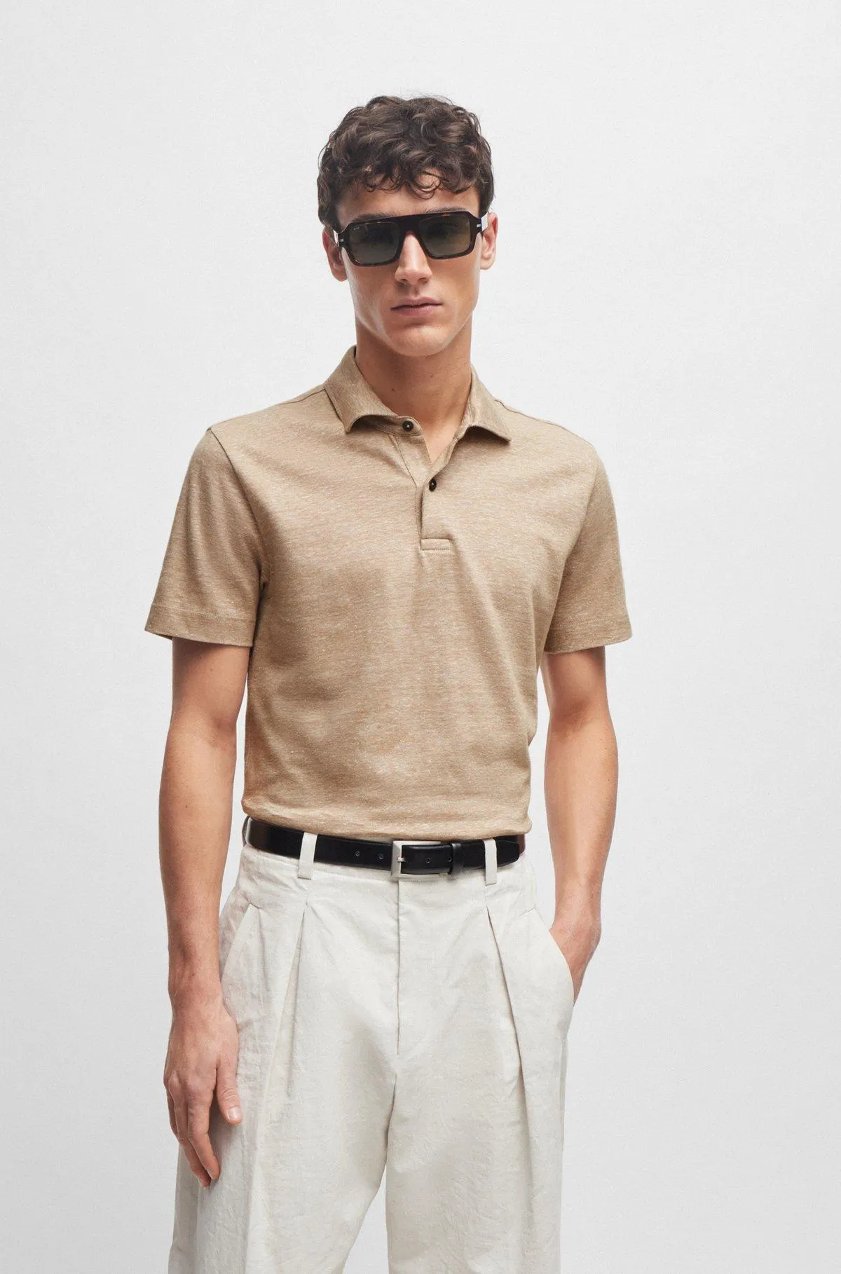 Regular-fit polo shirt in cotton and linen