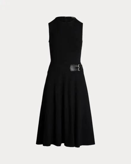 Buckle-Trim Ponte Sleeveless Dress