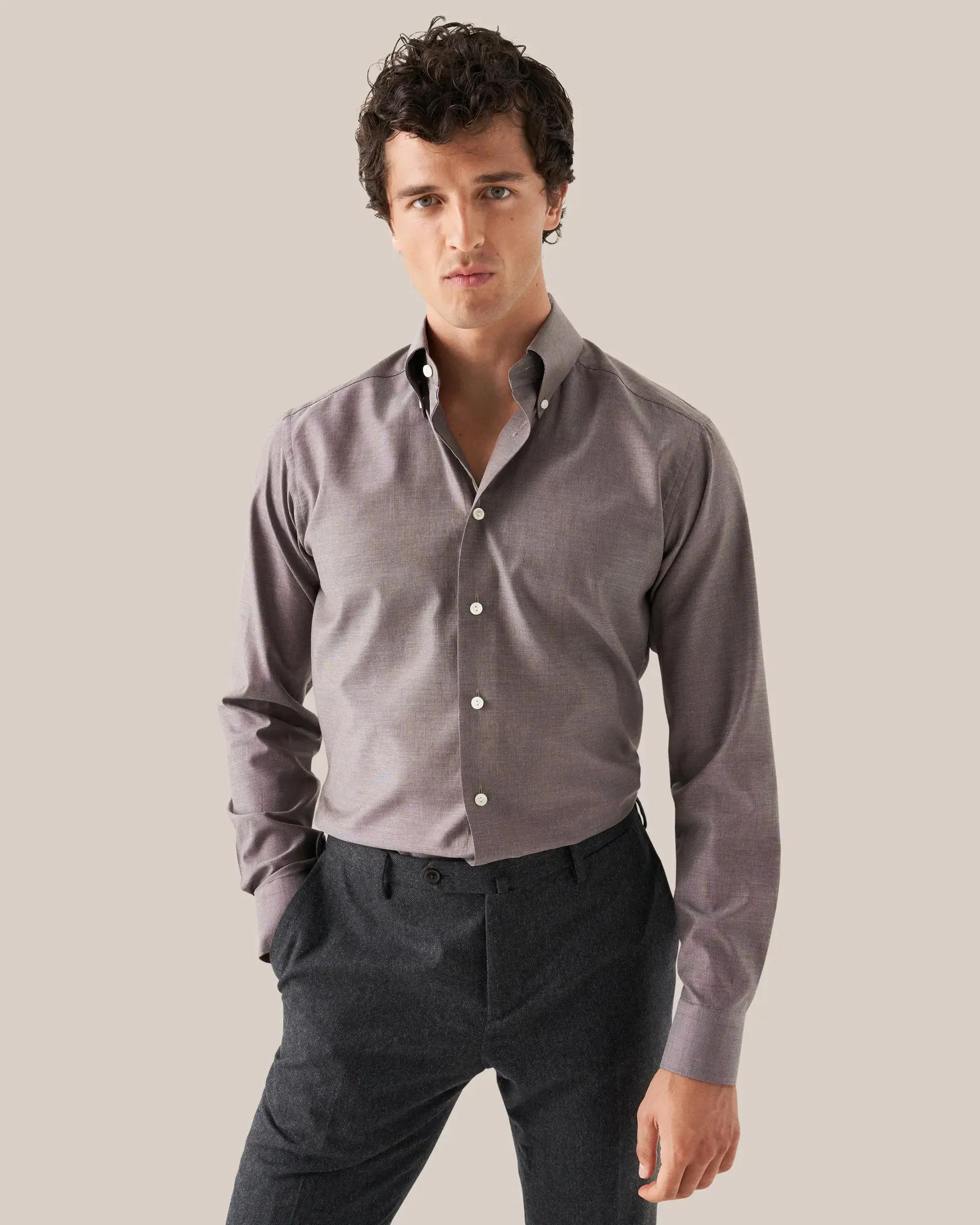 Brown Wrinkle Free Oxford Shirt
