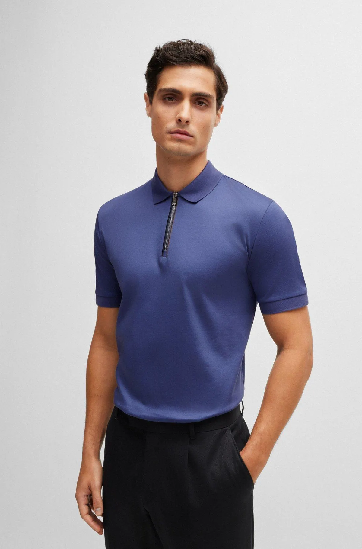 Mercerised-cotton slim-fit polo shirt with zip placket