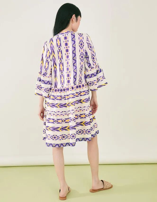 Printed Jacquard Flute Sleeve Dress Yellow