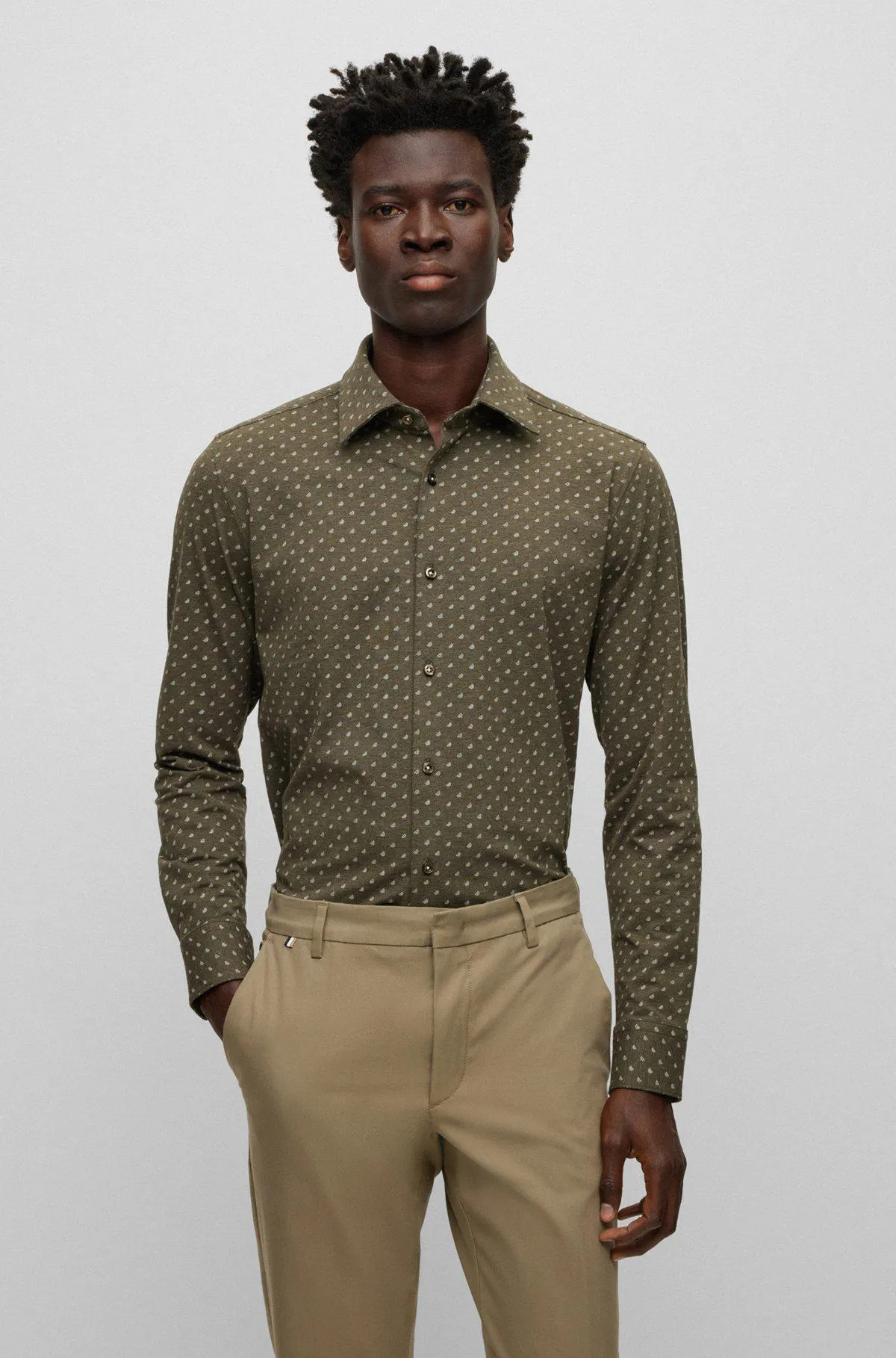 Slim-fit shirt in printed stretch cotton