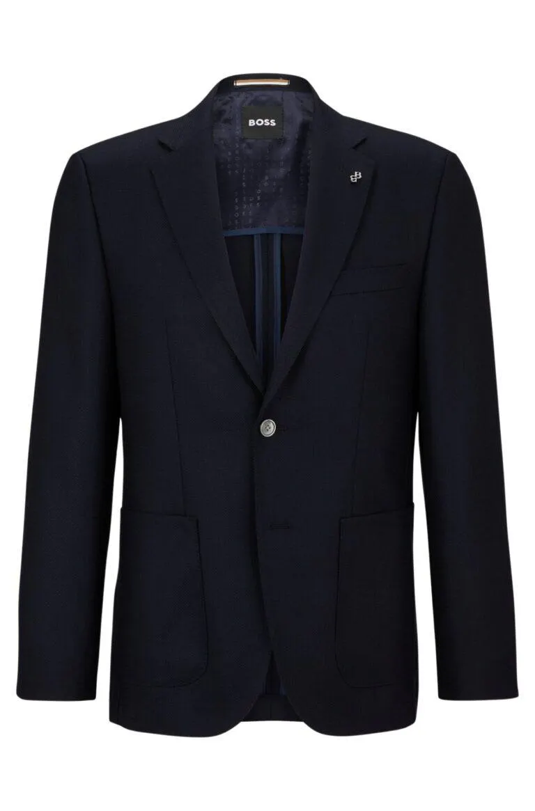 Regular-Fit Jacket In Micro-Patterned Virgin Wool – Marine