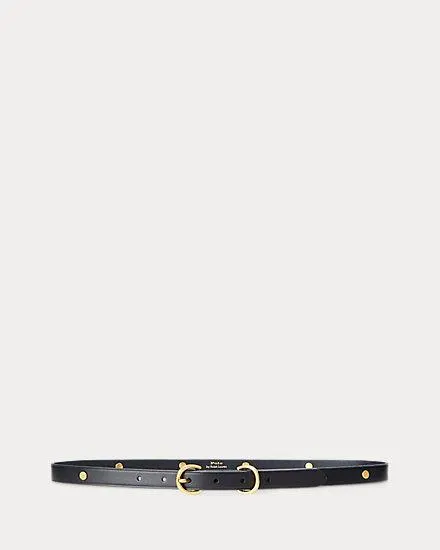 Slim Studded Calfskin Double-D-Ring Belt