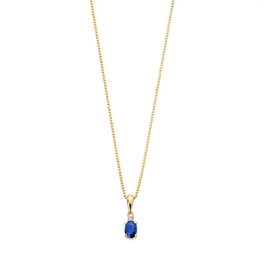 Halssmykke Safir 375 Gult Gull