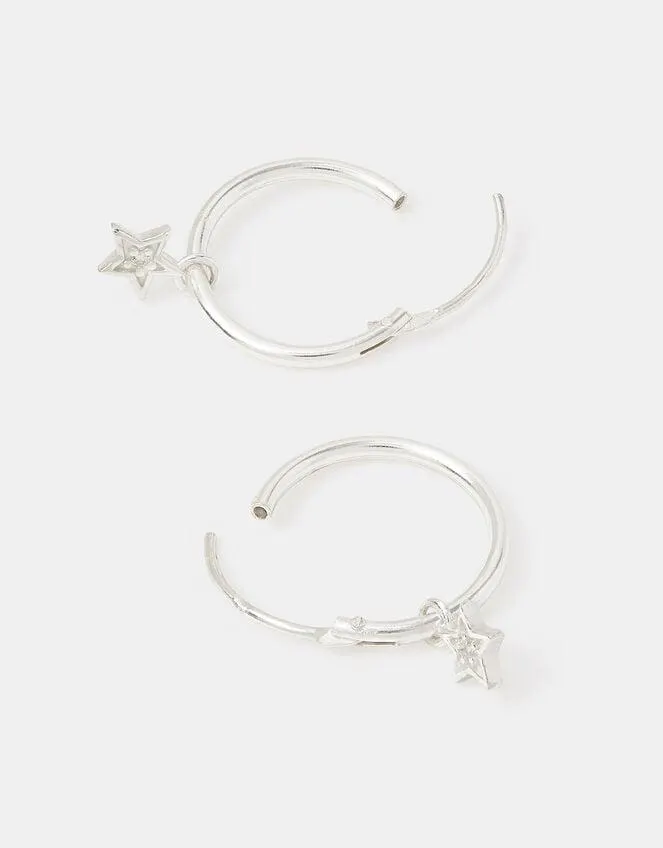 Sterling Silver Star Charm Hoop Earrings