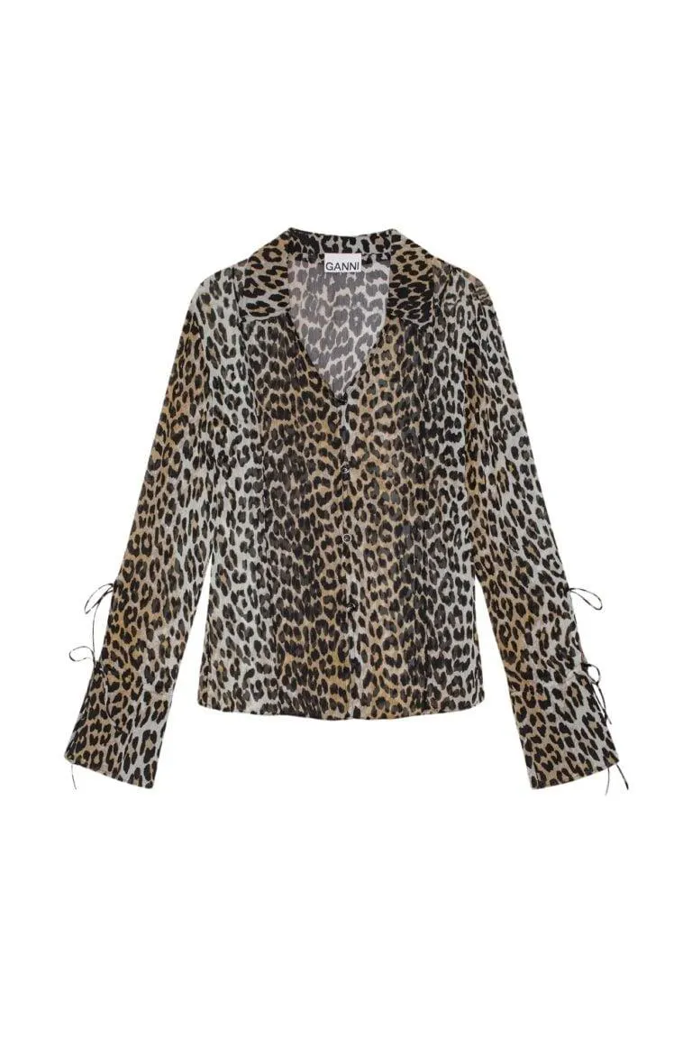 Leopard Printed Chiffon Slim Shirt – Brun