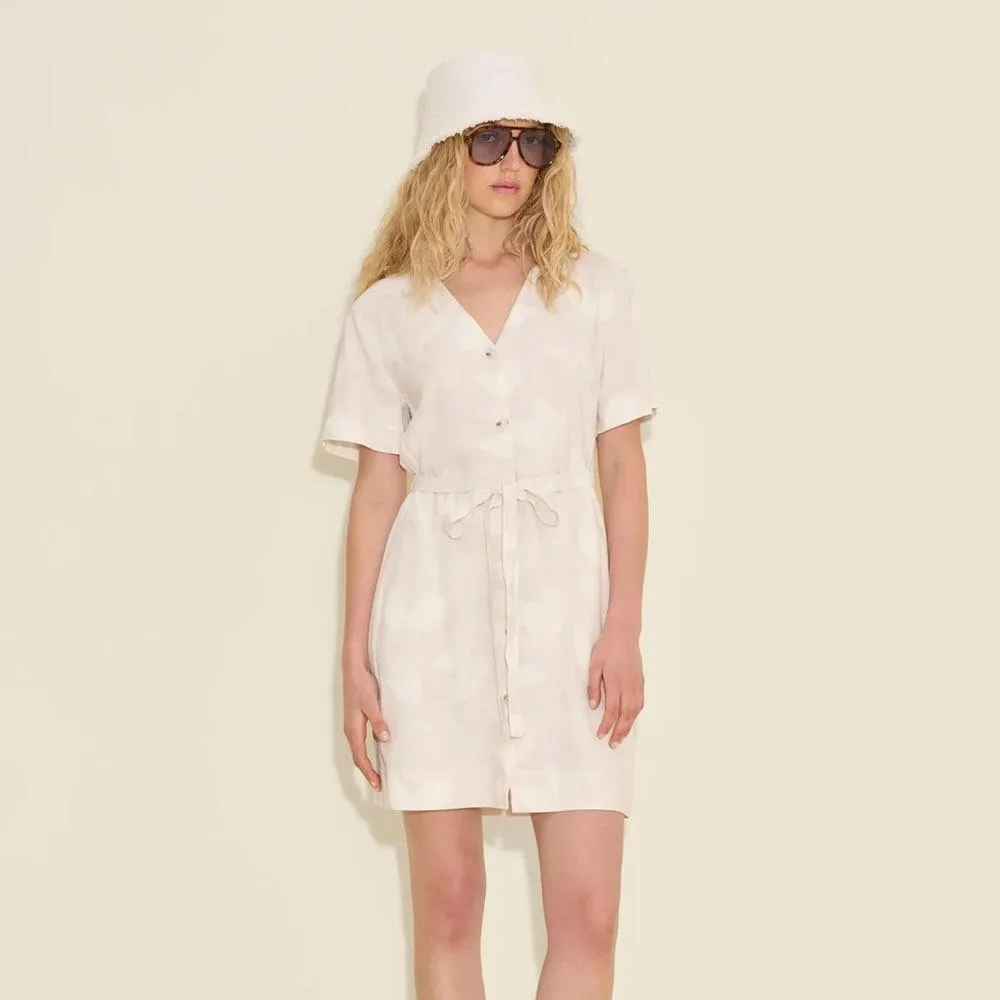 Cari Short Print Dress - Ecru Mix