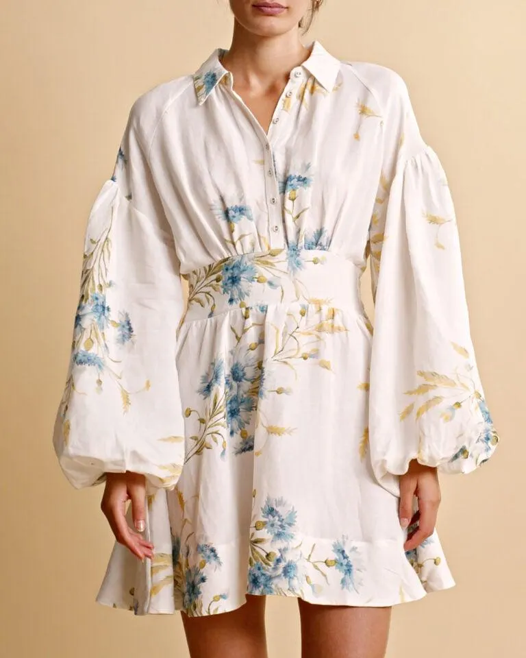 Linen Mini Dress – Blå