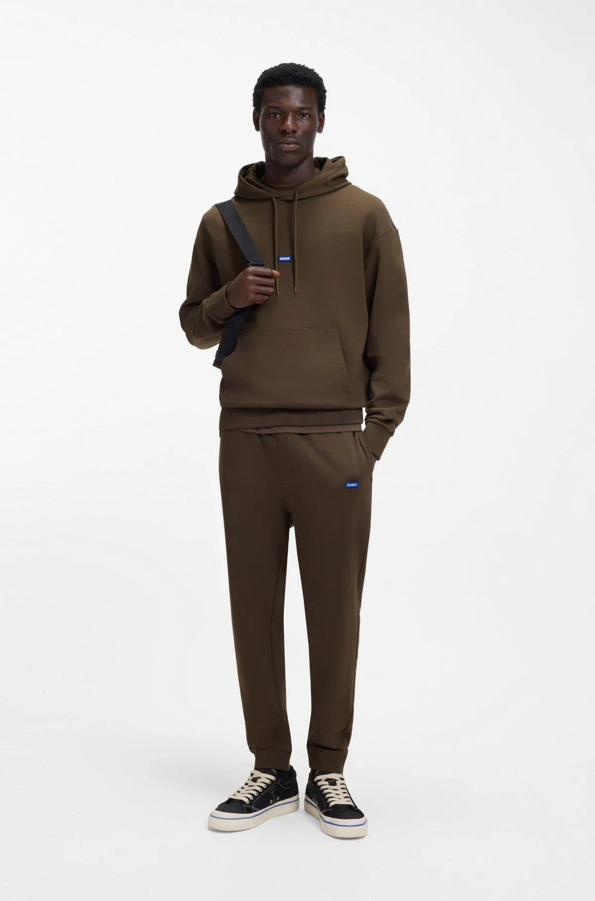 Cotton-terry tracksuit with blue logo labels