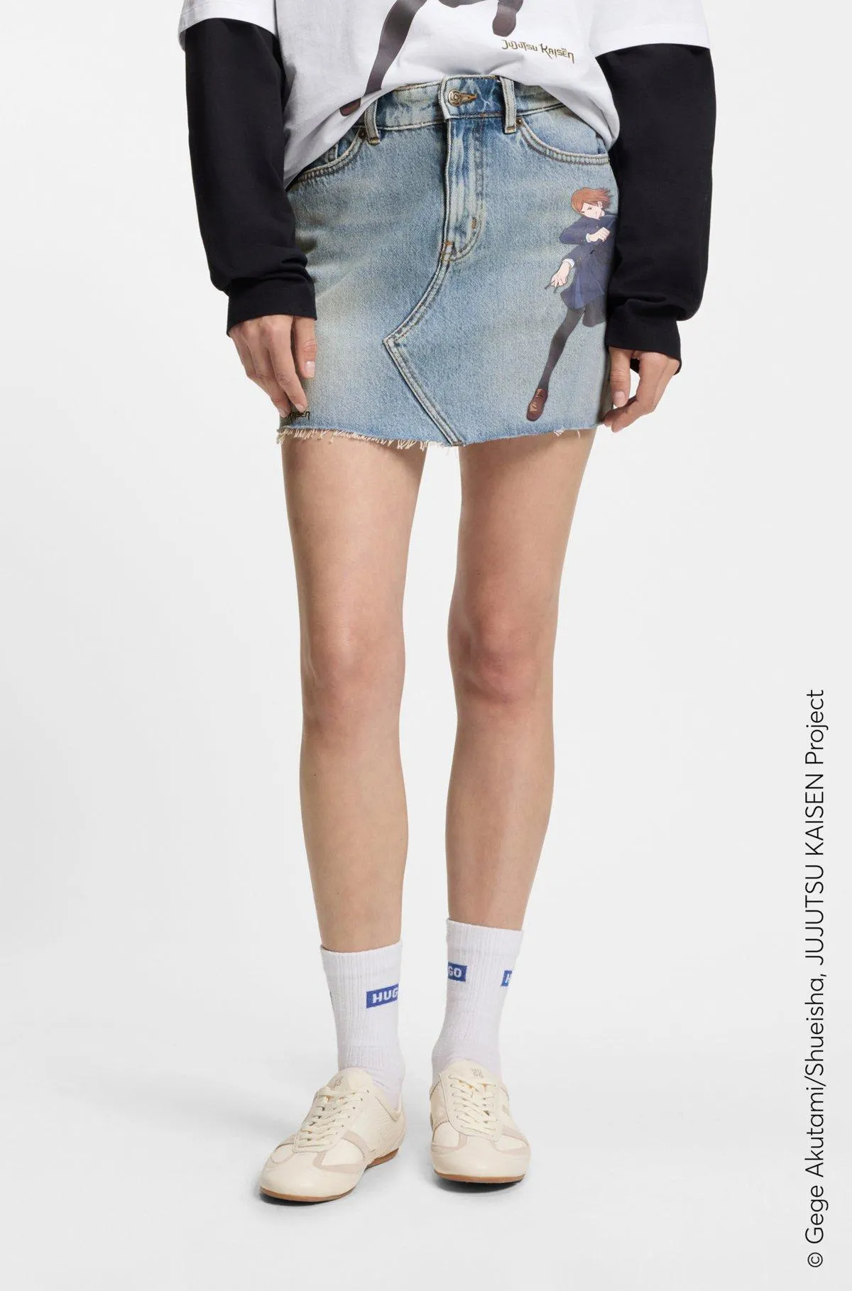 HUGO x Jujutsu Kaisen denim skirt with Nobara print
