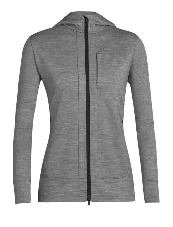 Icebreaker Womens Quantum Iii Ls Zip Hoodie Metro Hthr/Black