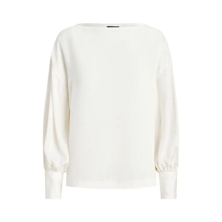 Satin Blouson-Sleeve Top – Off-White