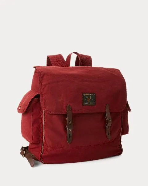 Leather-Trim Oilcloth Backpack