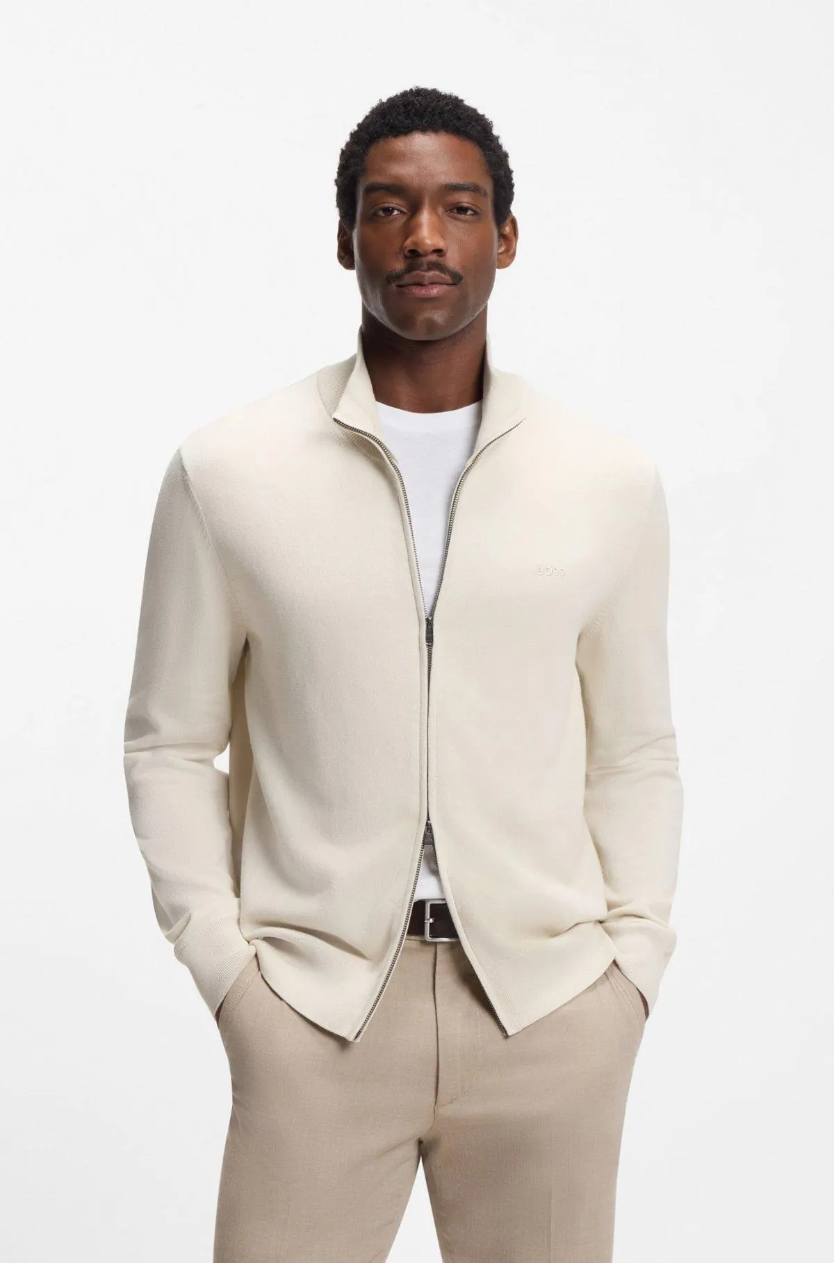 Knitted-cotton cardigan with embroidered logo