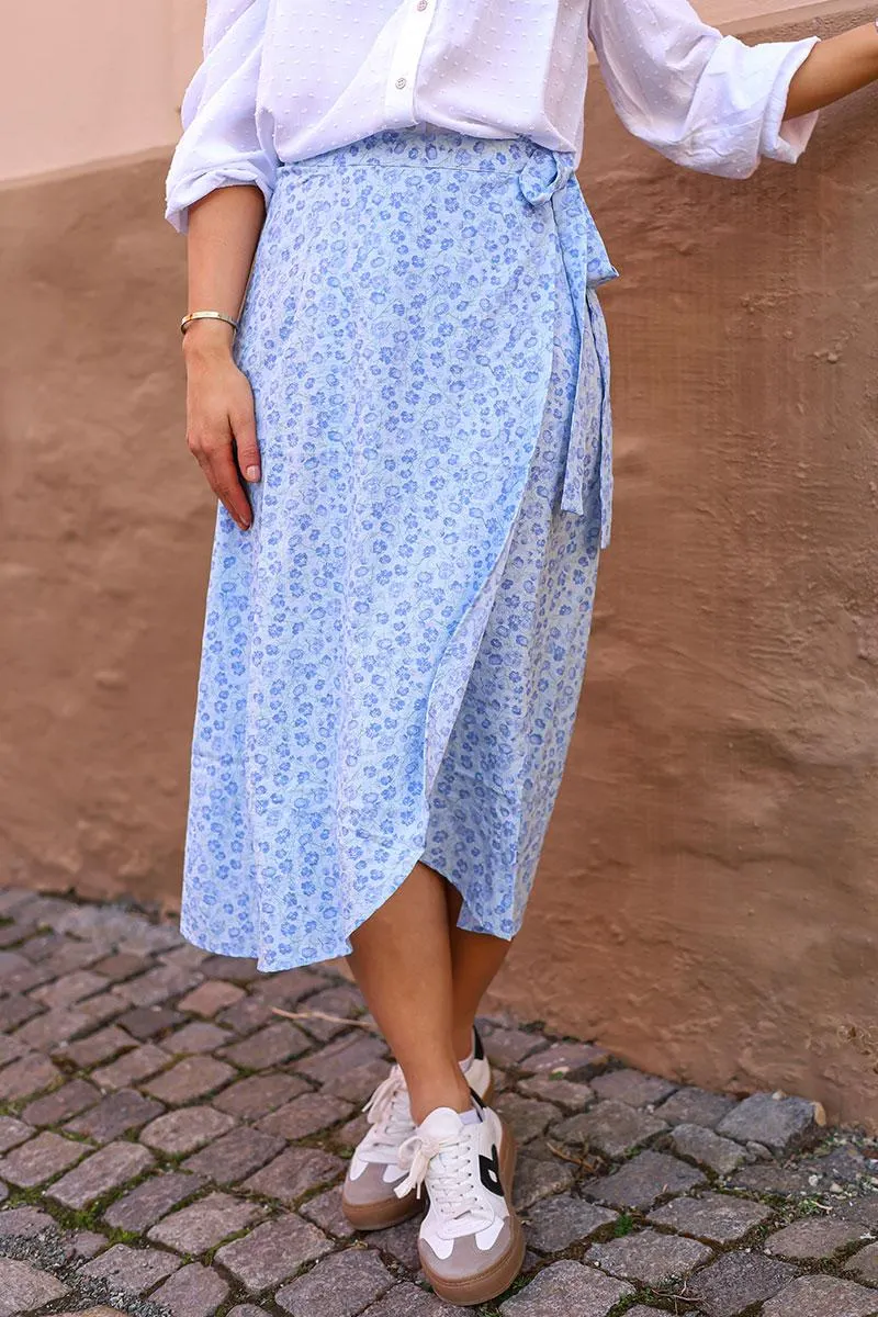 Peony Wrap Skirt Sky Blue