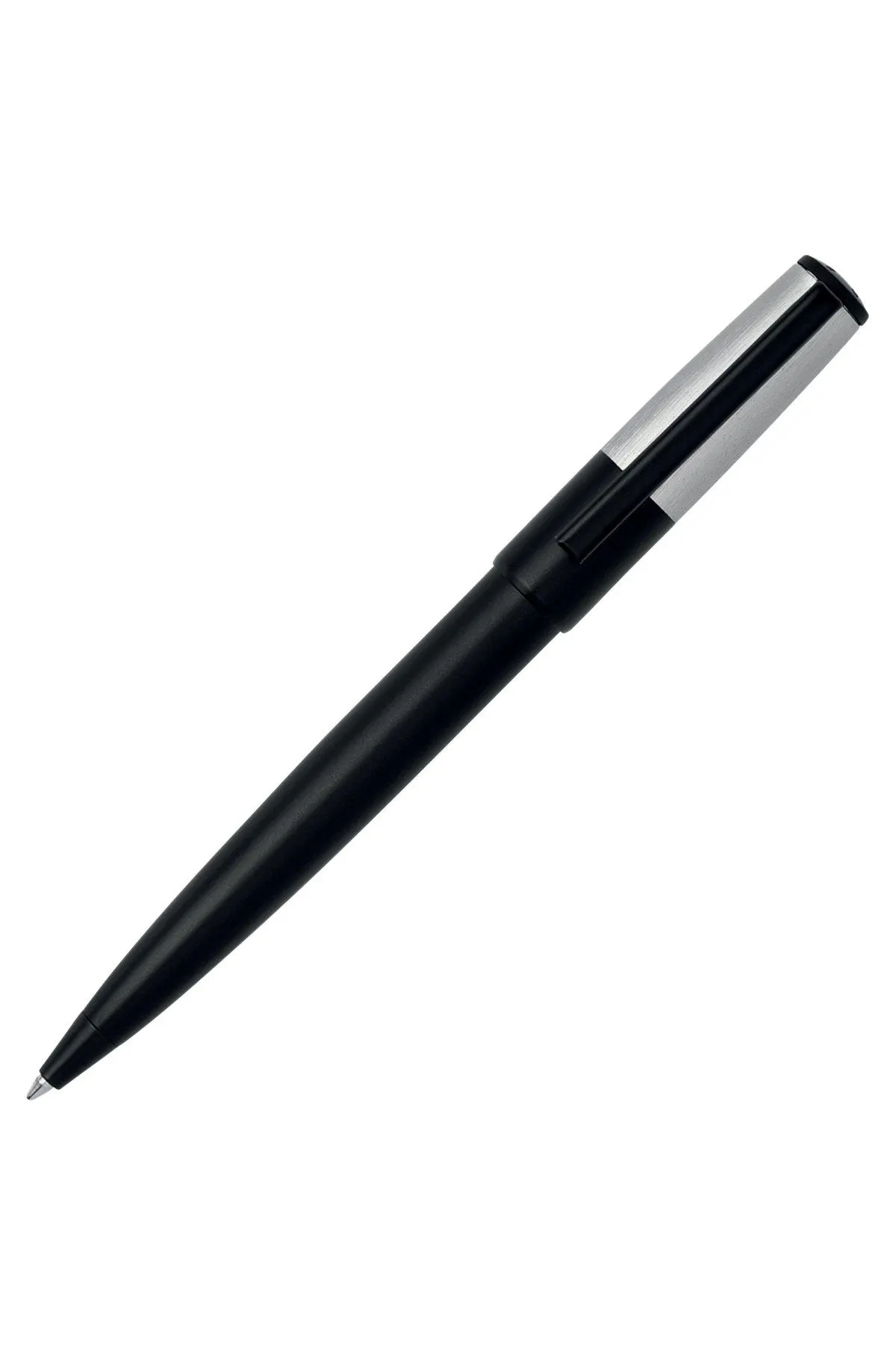Ballpoint pen with brushed black and chrome effects