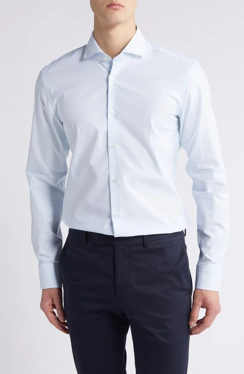 Hank Slim Fit Dot Print Stretch Cotton Dress Shirt