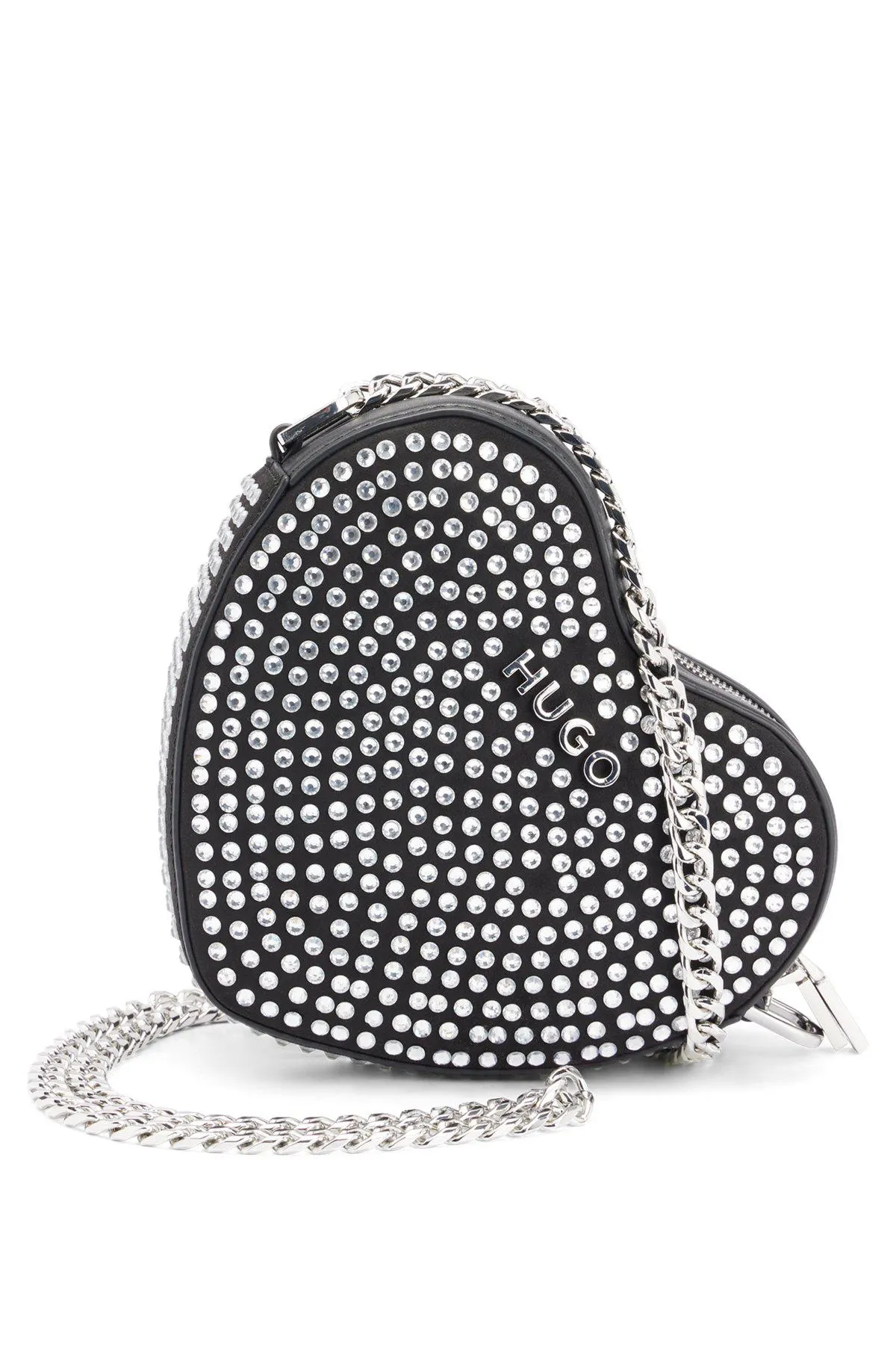 Crystal-studded crossbody bag with logo lettering
