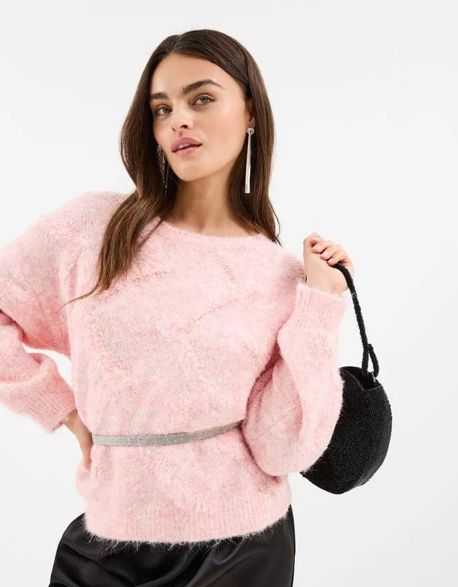 Textured Knit Jumper Pink