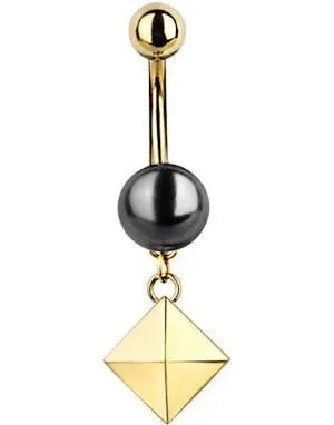 Navlepiercing med Grå Sten og Hengende Nagle - Gullfarget
