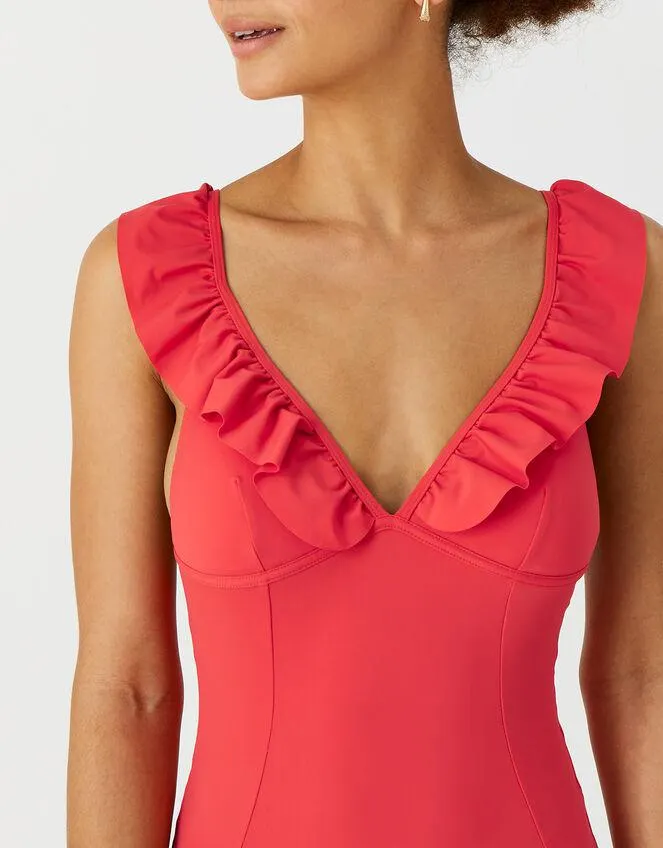 Exaggerated Ruffle Shaping Swimsuit Red