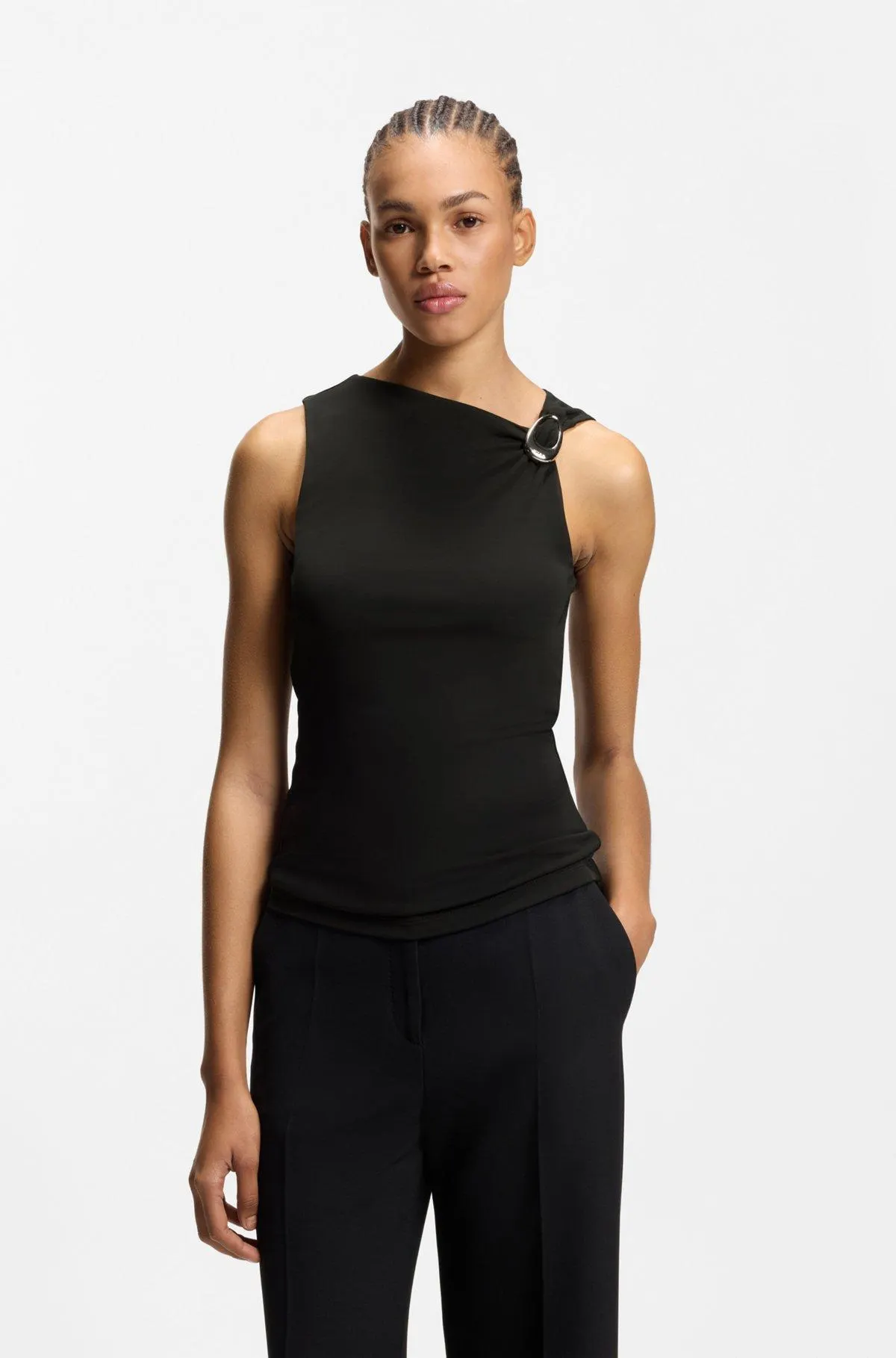 Sleeveless top with logo buckle detail
