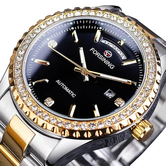 Reloj Mecánico forsining para hombre, reloj de aleación resistente al agua con fecha de calendario automático de negocios de moda de esfera grande de lujo