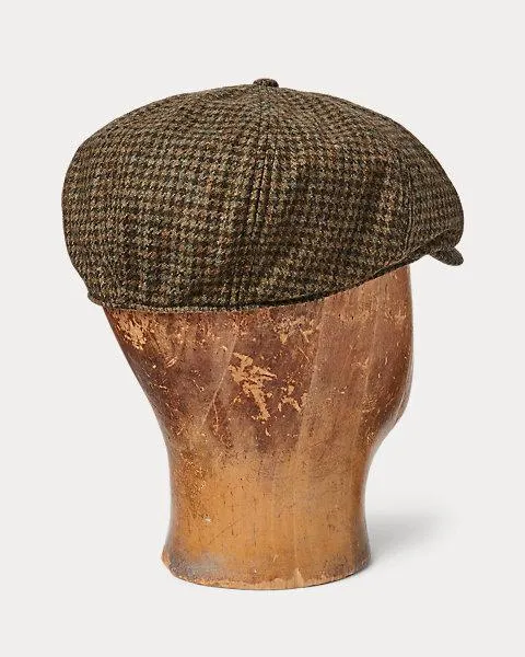 Houndstooth Wool Twill Newsboy Cap
