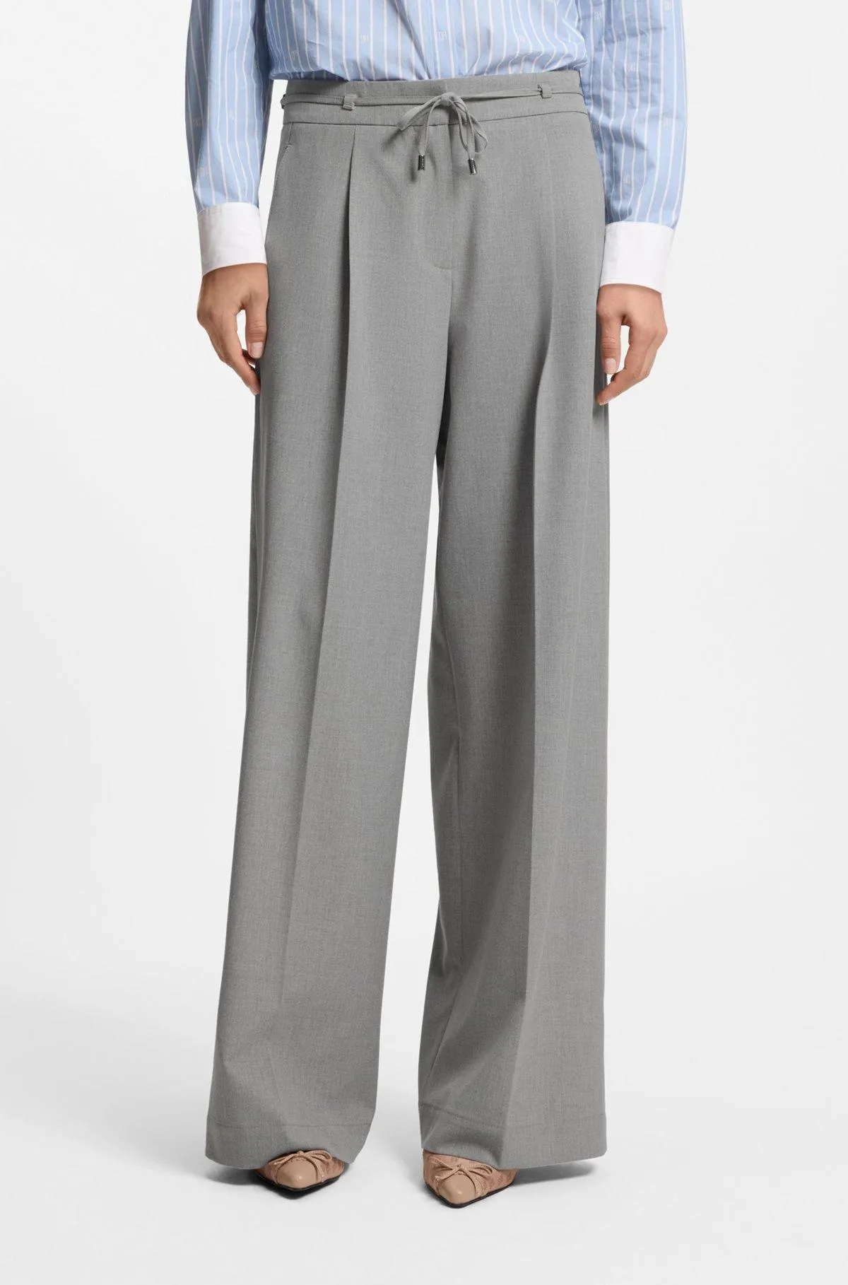 Regular-fit wide-leg trousers in melange stretch fabric