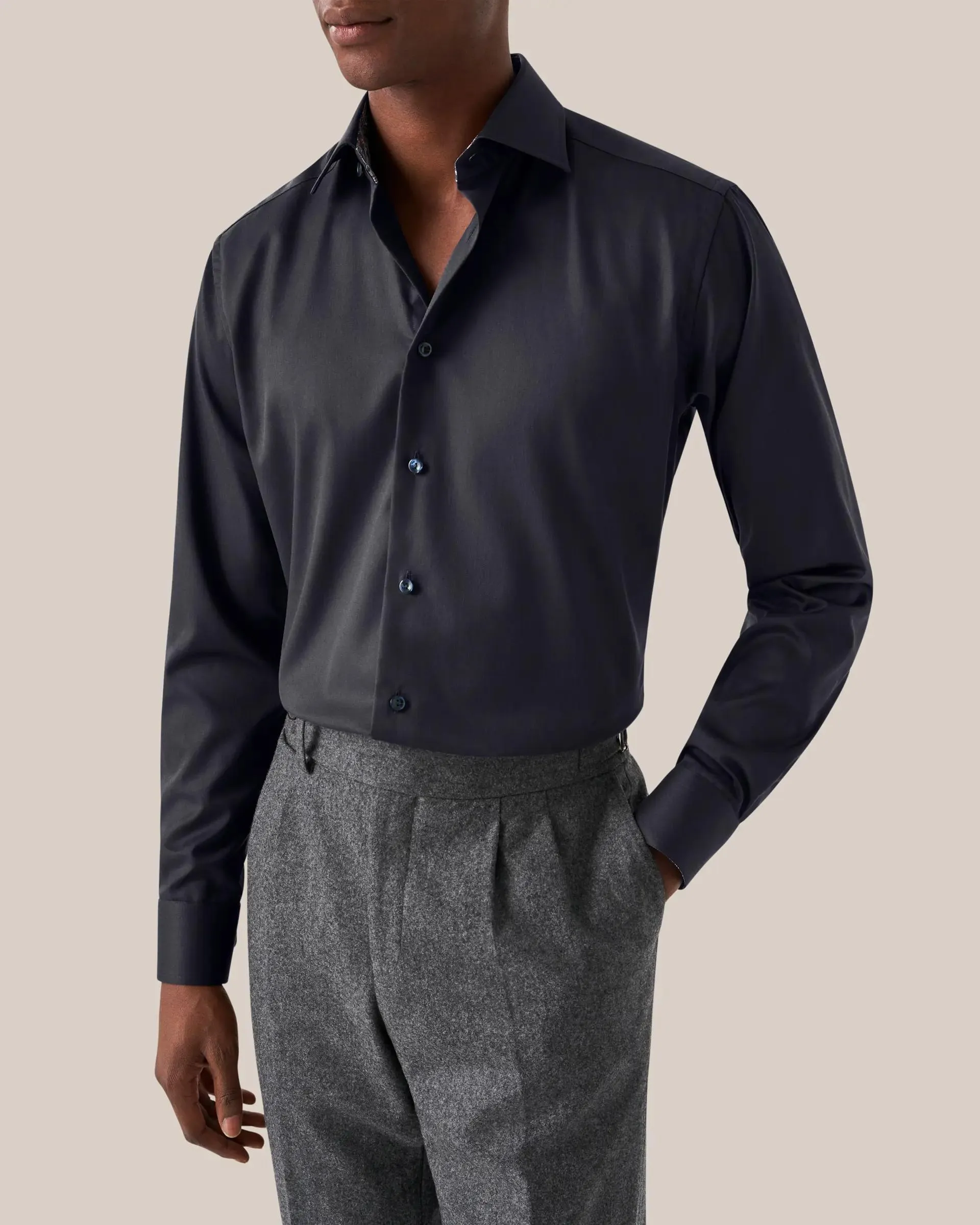 Navy Signature Twill Shirt - Paisley Contrast Details