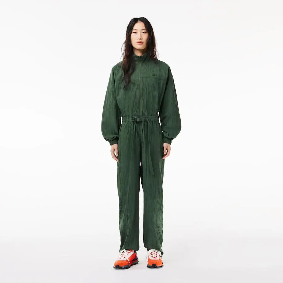 Textured, Belted Zip Neck Jumpsuit