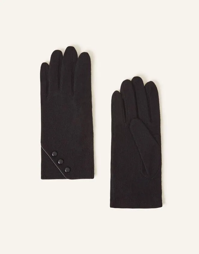 Touchscreen Button Gloves in Wool Blend Black