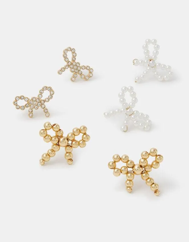 3-Pack Bow Stud Earrings