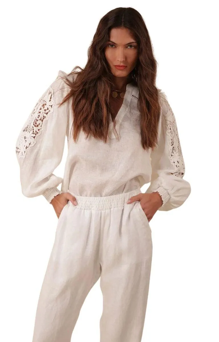 Reese Solid Linen Top – Hvit