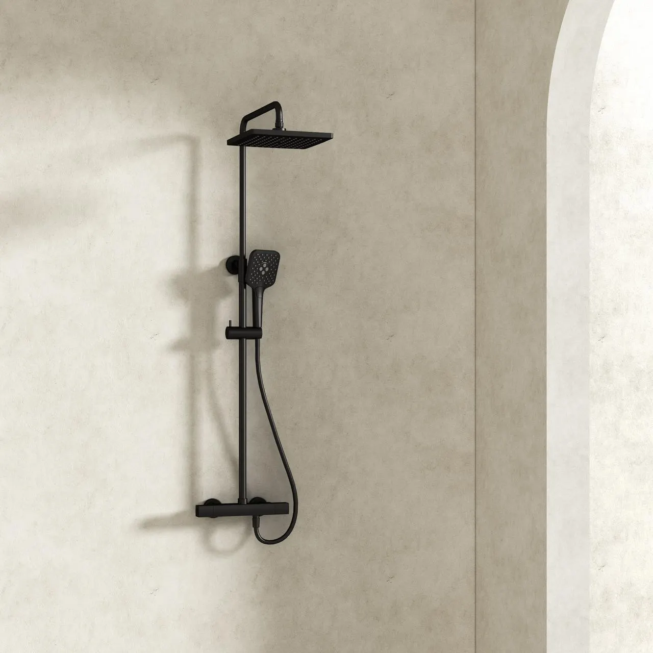 Celeste stone dusjsett m/dusjtermostat matt sort