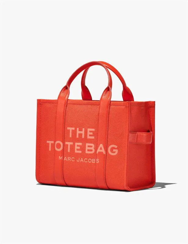 The Leather Medium Tote Bag Electric Orange
