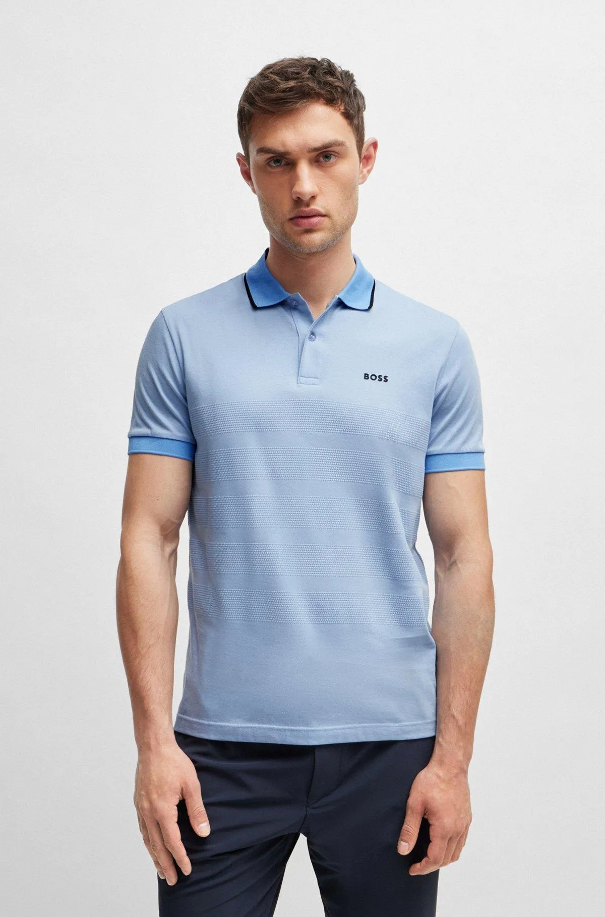 Cotton polo shirt with popcorn-structure stripe