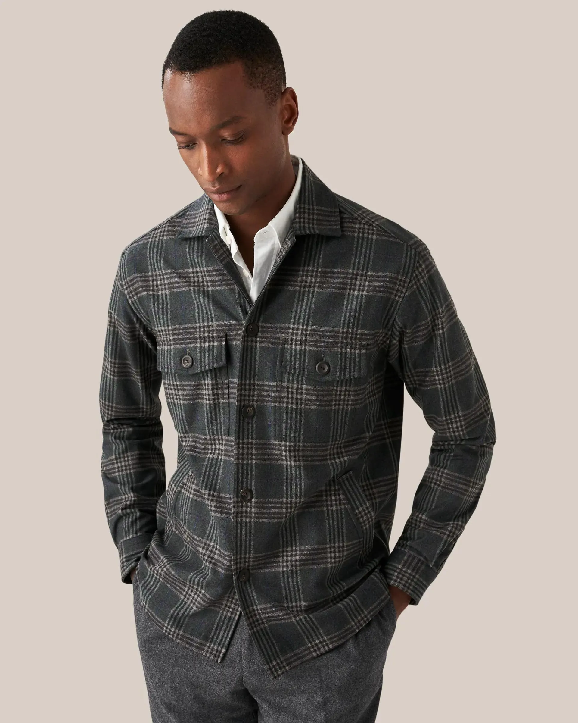 Dark Green Checked Wool-Cashmere Flannel Overshirt