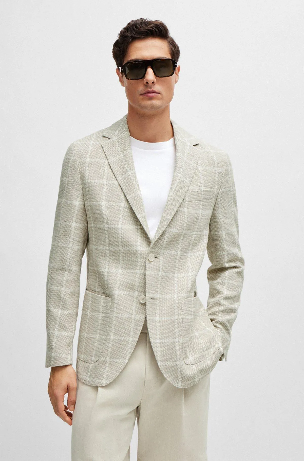 Regular-fit jacket in a checked cotton blend