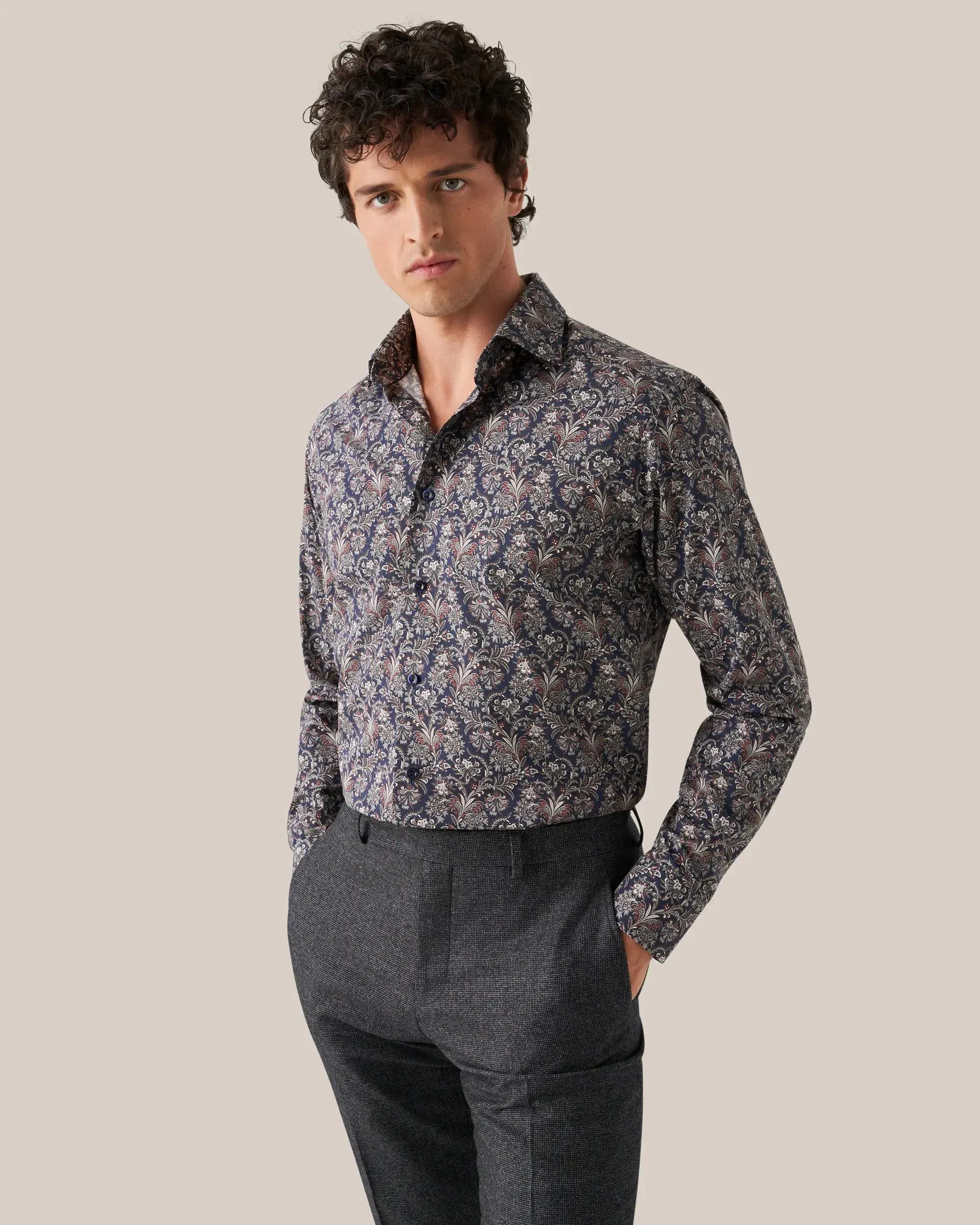 Navy Paisley Print Signature Twill Shirt
