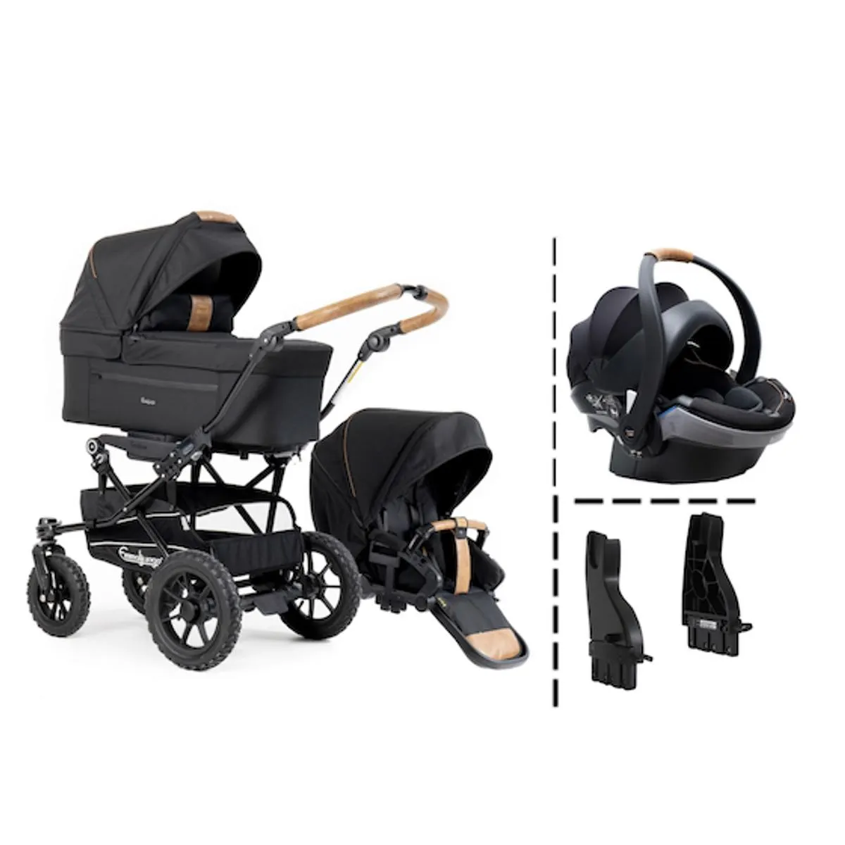 Emmaljunga 2024 | Alu S Air Flat | Outdoor Black + iZi Go Modular Bilstol og Adapter